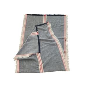 Merona Gray Fringe Throw Blanket Red Stripe Accent Cozy Woven Home Decor